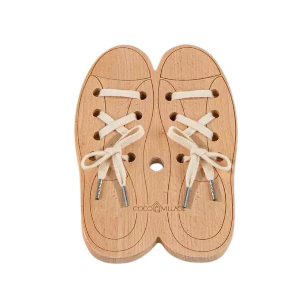 Coco Village Kids Wooden Shoe Lacing Toy - Natural